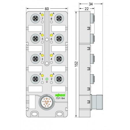 757-184 M12, 8 yollu, 4 kutuplu, M23 konnektörlü LED’ li 757-184 M12, 8 yollu, 4 kutuplu, M23 konnektörlü LED’ li